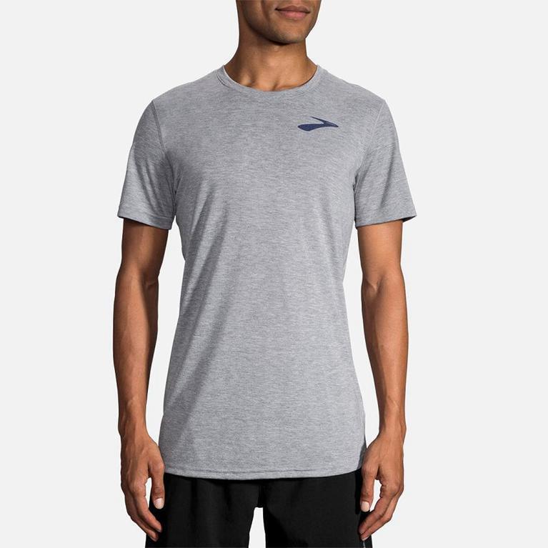 Brooks Distance Graphic Mens Short Sleeve Running Shirt - Grey - Indonesia (IWYG-37895)